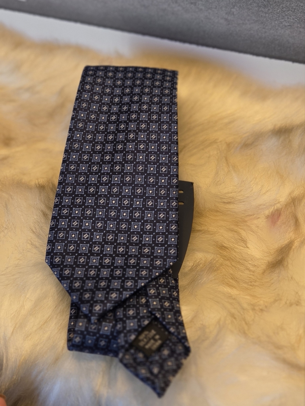 Bloomingdale Navy Geometric Silk Tie -